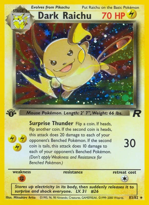 Dark Raichu Pokémon card from Team Rocket